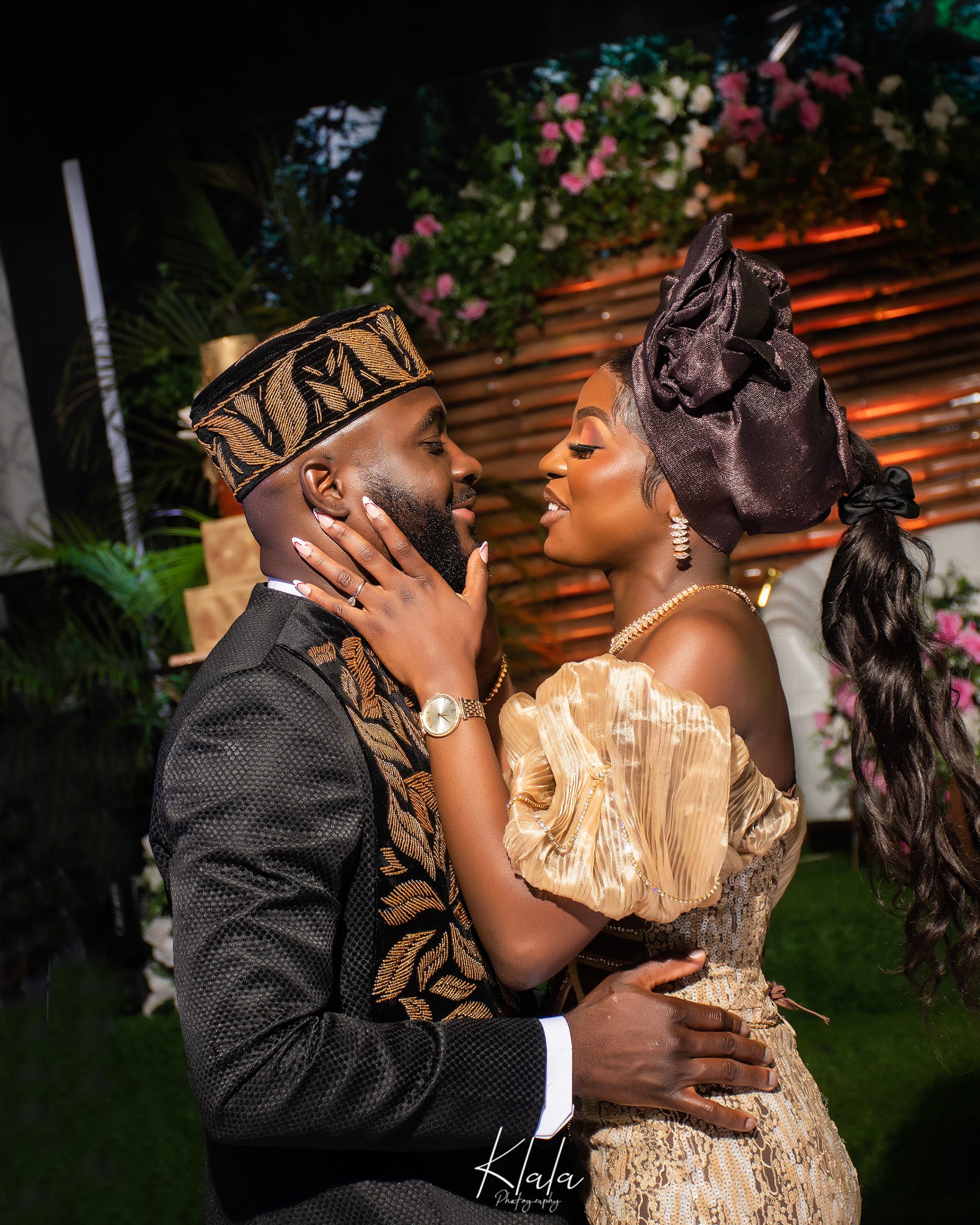 Eventigo wedding day couple in brown outfit, traditional wear, reception dress