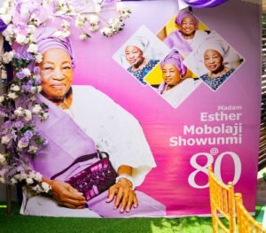 purple and white birthday design for 80th year old grandma with chiavari chairs, green astroturf, flowers, purple table scape, table setting, photo area