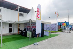 Construction company PERI Open day and 10th year anniversary, corporate events, corporate event planner in Lagos, Nigeria, event branding, feather banner outdoor